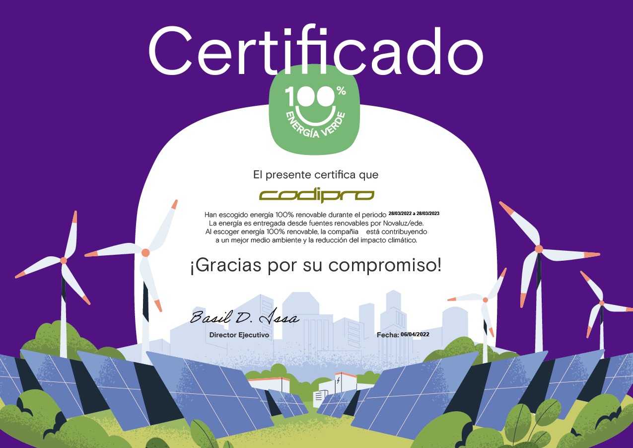 Codipro apuesta por fuentes de energía 100% renovable